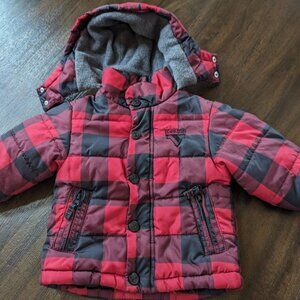 OshKosh Bigash Boys 12 Month Plaid Red Black Zipper Snap Puffy Jacket